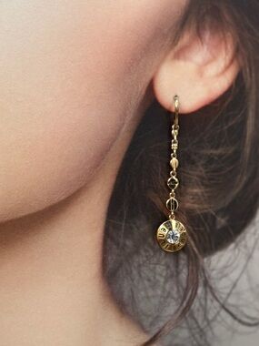 Henri Bendel Gold Luxe Crystal Linear Rivets Signs Drop Double Side Earrings